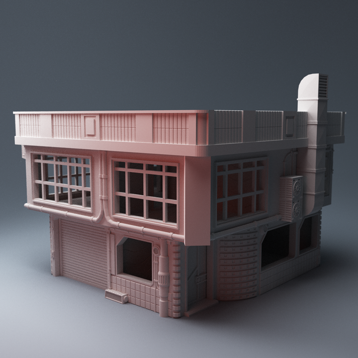 Corvus Games Terrain 3D printable Apartment Building for 28mm cyberpunk and scifi tabletop miniatures wargaming