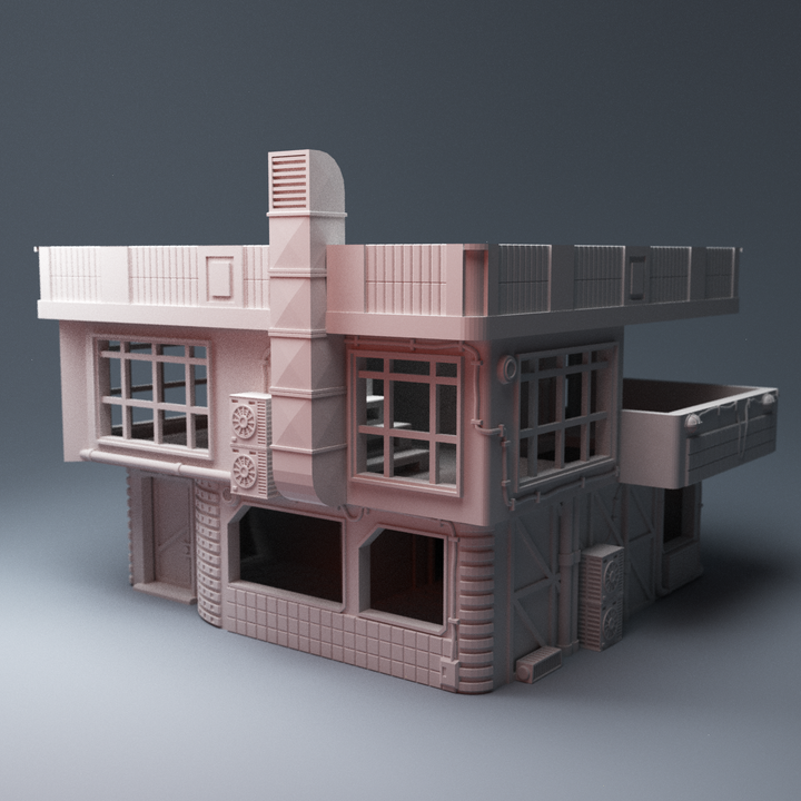 Corvus Games Terrain 3D printable Apartment Building for 28mm cyberpunk and scifi tabletop miniatures wargaming
