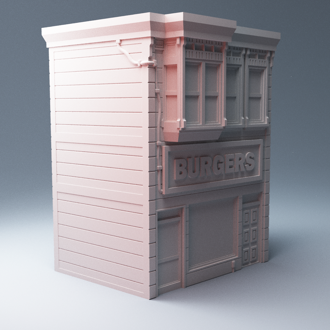 Corvus Games Terrain 3D printable Burger Shop Restaurant for Marvel Crisis Protocol, Fallout, This Is Not A Test 28mm games Bob's Burgers homage
