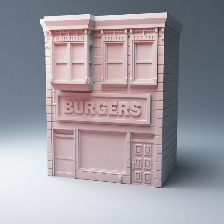 Corvus Games Terrain 3D printable Burger Shop Restaurant for Marvel Crisis Protocol, Fallout, This Is Not A Test 28mm games Bob's Burgers homage
