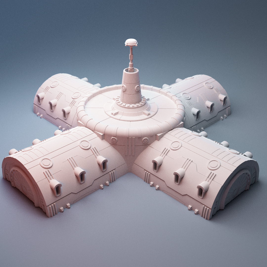 Corvus Games Terrain 3D printable Concordia Ocali Central Troop Hall building for 28mm scifi tabletop wargaming