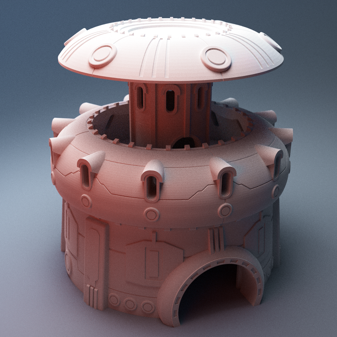 Corvus Games Terrain 3D printable Concordia Ocali Tower building for 28mm scifi tabletop wargaming
