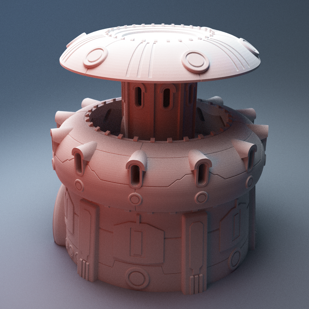 Corvus Games Terrain 3D printable Concordia Ocali Tower building for 28mm scifi tabletop wargaming