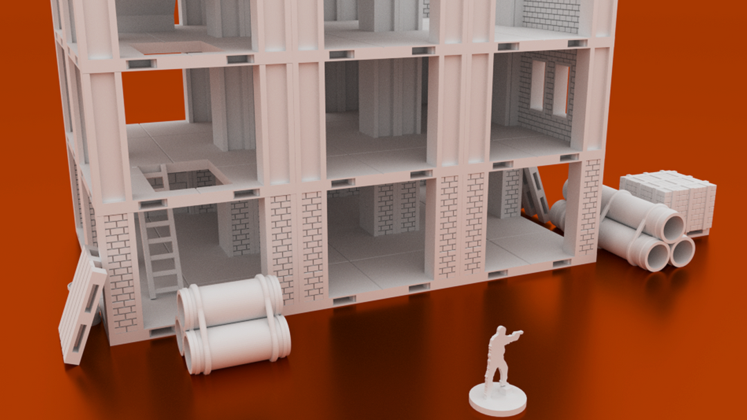 Corvus Games Terrain 3D printable Construction Site for 28mm wargames like Fallout, The Walking Dead, Marvel Crisis Protocol, Last Days