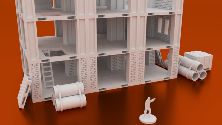 Corvus Games Terrain 3D printable Construction Site for 28mm wargames like Fallout, The Walking Dead, Marvel Crisis Protocol, Last Days