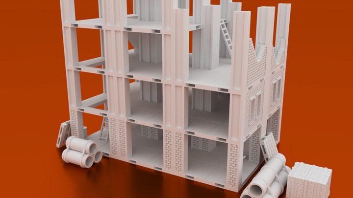 Corvus Games Terrain 3D printable Construction Site for 28mm wargames like Fallout, The Walking Dead, Marvel Crisis Protocol, Last Days