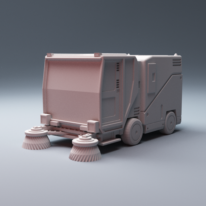 Corvus Games Terrain 3D printable Cyberpunk inspired scifi Street Sweeper Vehicle for 28mm tabletop wargames