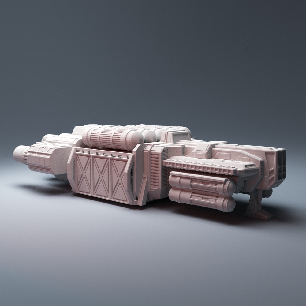 Corvus Games Terrain 3D printable DX220 Cargo Freighter Ship for Star Wars Legion, Warhammer 40k, Infinity, Gate of Antares, Star Breach, Judge Dredd scifi tabletop wargaming