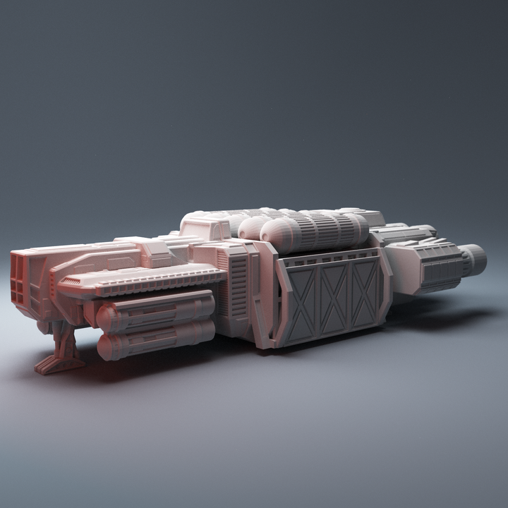 Corvus Games Terrain 3D printable DX220 Cargo Freighter Ship for Star Wars Legion, Warhammer 40k, Infinity, Gate of Antares, Star Breach, Judge Dredd scifi tabletop wargaming