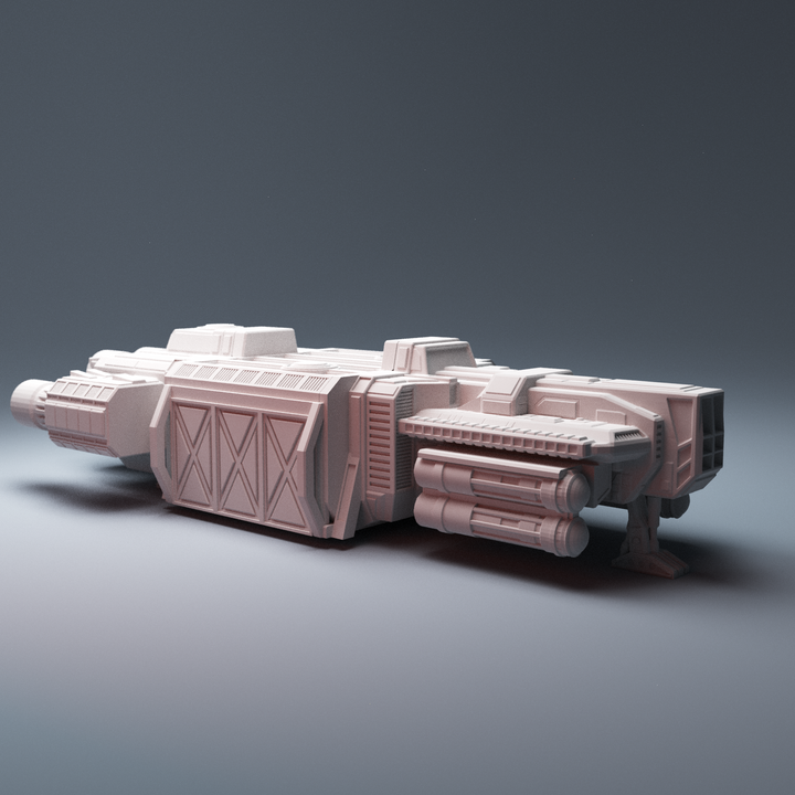 Corvus Games Terrain 3D printable DX220 Cargo Freighter Ship for Star Wars Legion, Warhammer 40k, Infinity, Gate of Antares, Star Breach, Judge Dredd scifi tabletop wargaming