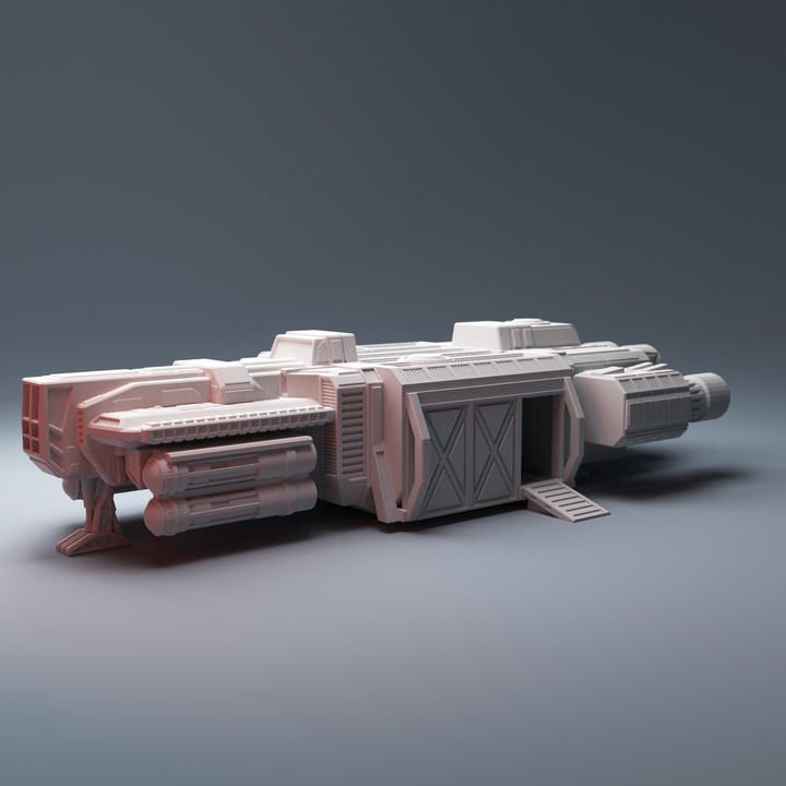 Corvus Games Terrain 3D printable DX220 Cargo Freighter Ship for Star Wars Legion, Warhammer 40k, Infinity, Gate of Antares, Star Breach, Judge Dredd scifi tabletop wargaming