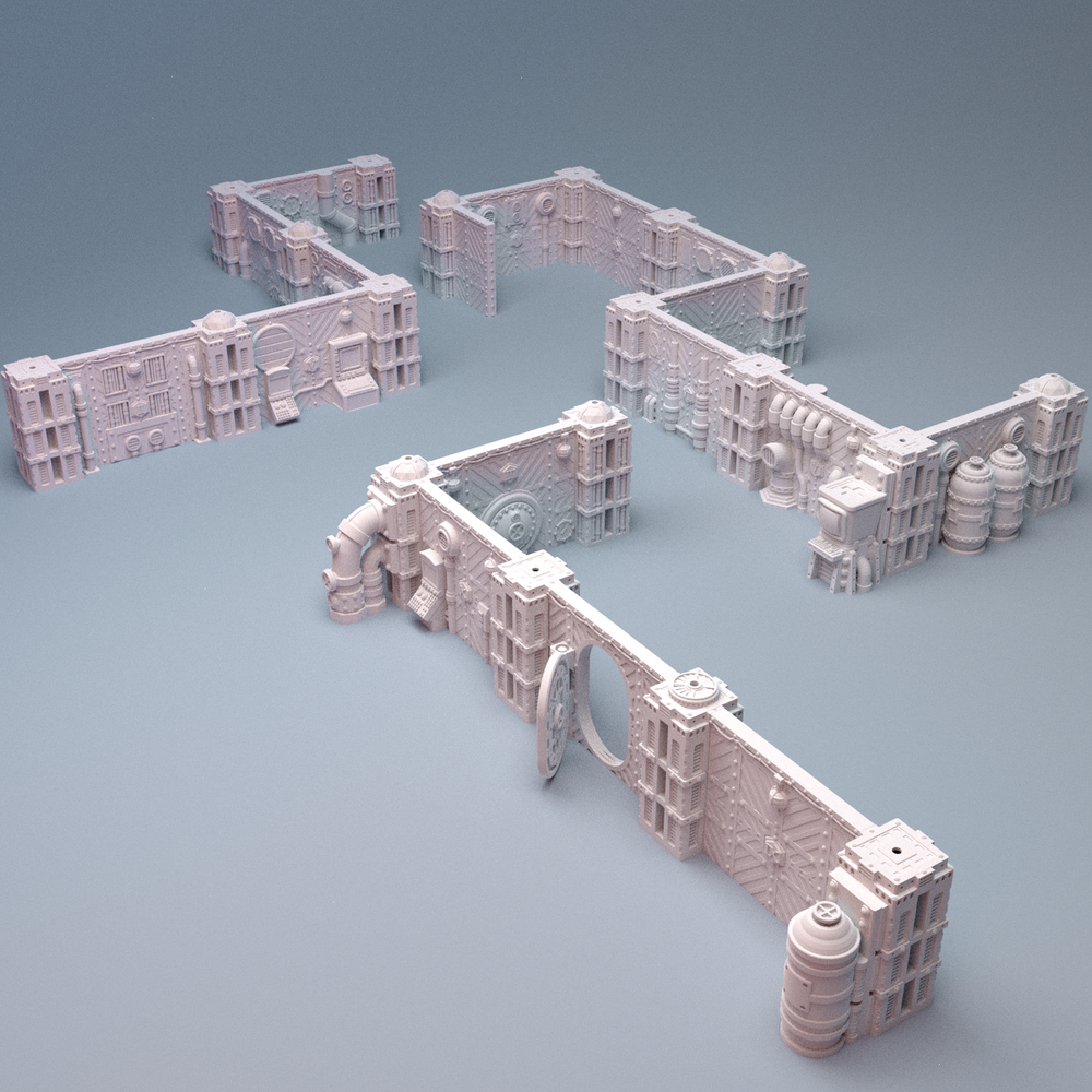 Corvus Games Terrain 3D printable Diregloom modular walls and corridors for 28mm - 32mm grimdark scifi tabletop wargaming
