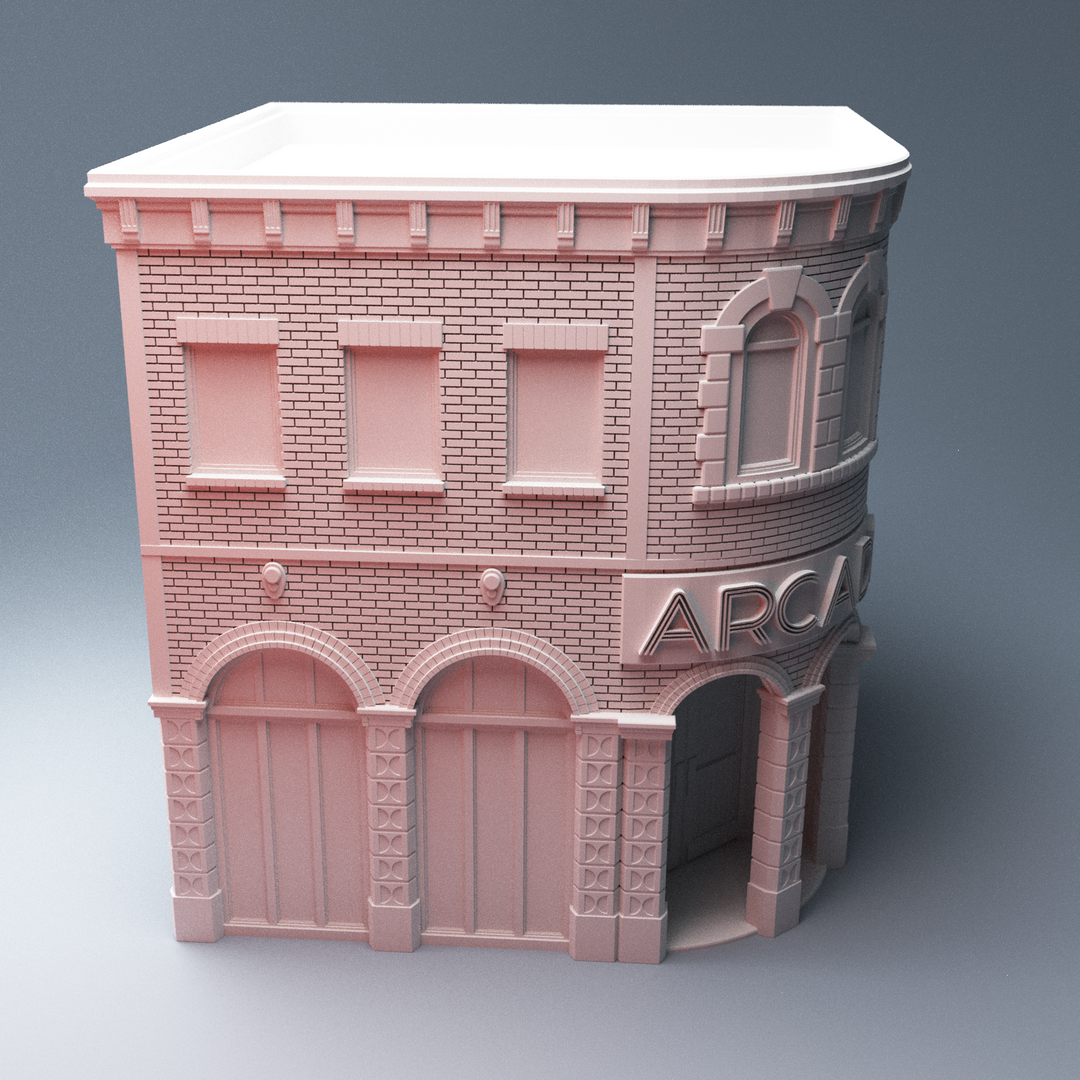 Corvus Games Terrain 3D printable Flynn's Arcade Building for The Walking Dead, Last Days, This Is Not A Test, Marvel Crisis Protocol Zombie Apocalypse 28mm - 40mm wargaming
