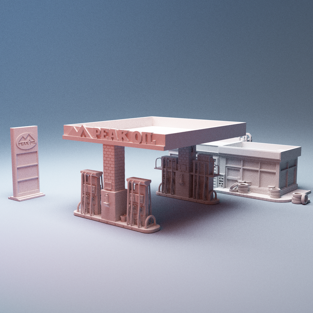 Corvus Games Terrain 3D printable Gas Station terrain for 28mm - 40mm urban tabletop wargaming