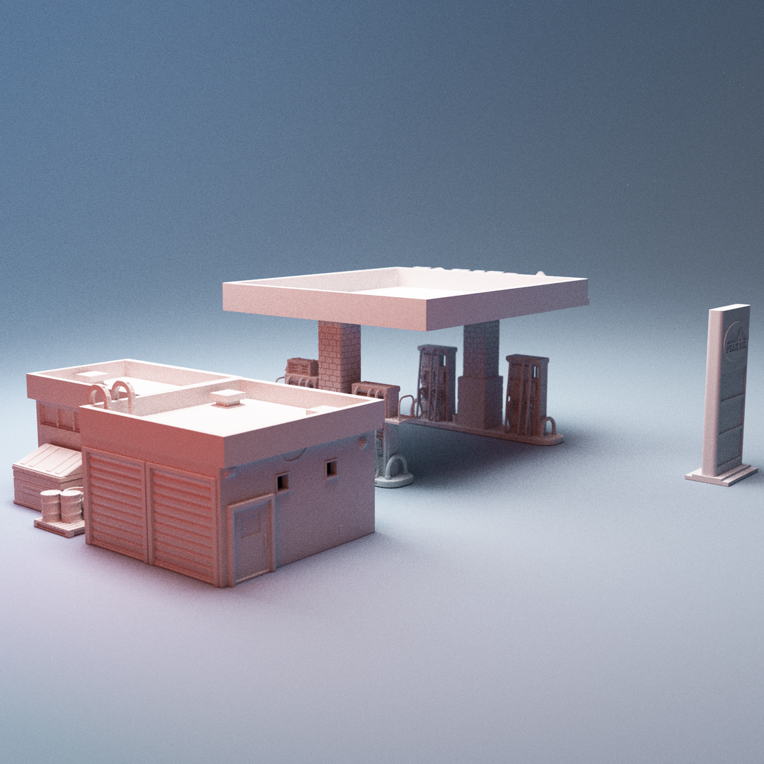 Corvus Games Terrain 3D printable Gas Station terrain for 28mm - 40mm urban tabletop wargaming