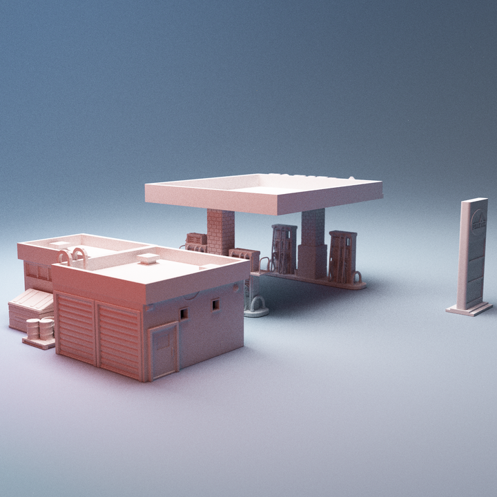 Corvus Games Terrain 3D printable Gas Station terrain for 28mm - 40mm urban tabletop wargaming