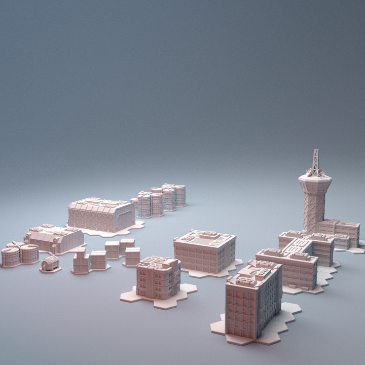 Corvus Games Terrain 3D printable Mecha City One Airbase Set for 6mm scifi tabletop wargaming