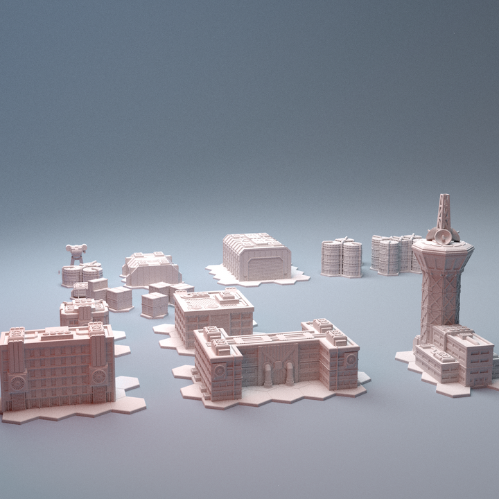 Corvus Games Terrain 3D printable Mecha City One Airbase Set for 6mm scifi tabletop wargaming