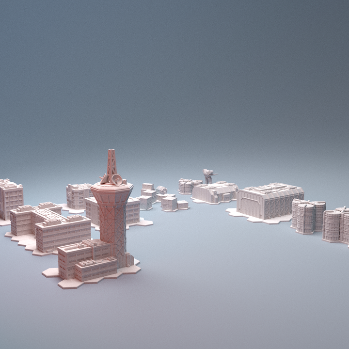 Corvus Games Terrain 3D printable Mecha City One Airbase Set for 6mm scifi tabletop wargaming