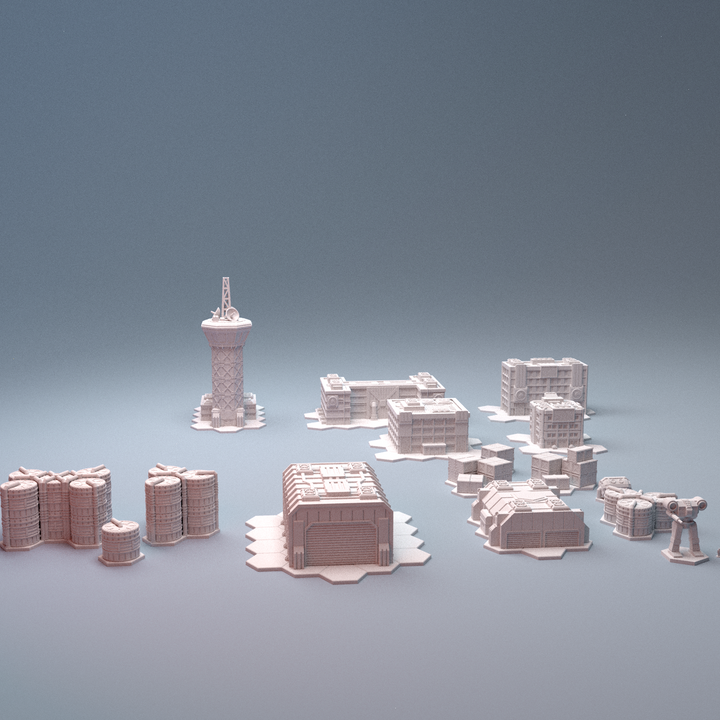 Corvus Games Terrain 3D printable Mecha City One Airbase Set for 6mm scifi tabletop wargaming