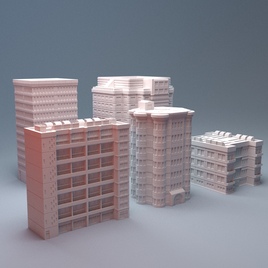 Corvus Games Terrain 3D printable Mecha City One Downtown Building Bundle 2 for 6mm scifi tabletop wargaming