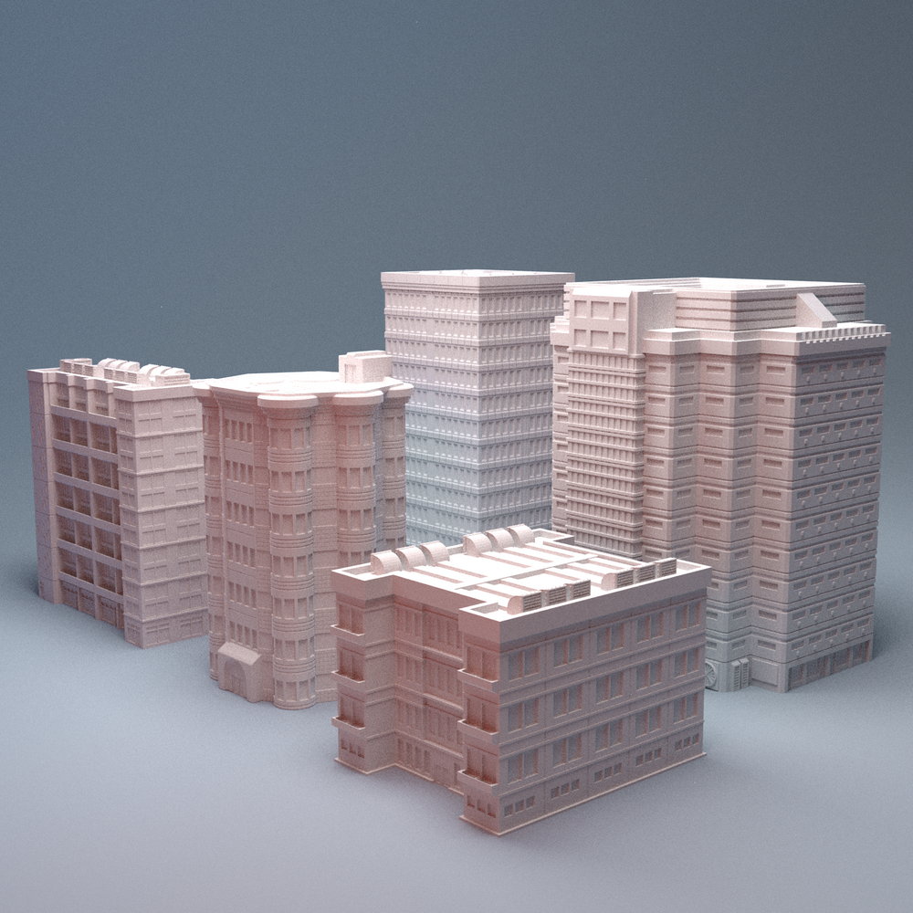 Corvus Games Terrain 3D printable Mecha City One Downtown Building Bundle 2 for 6mm scifi tabletop wargaming