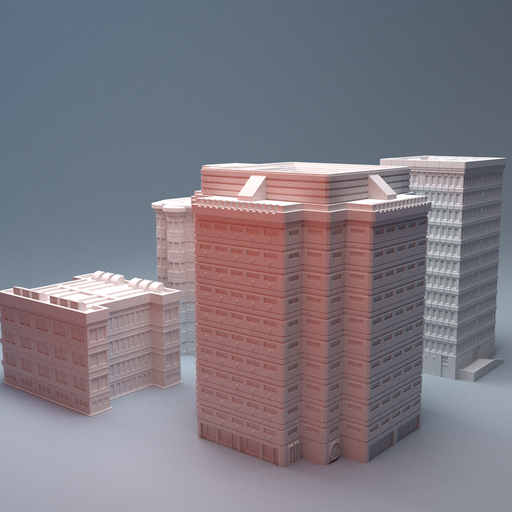 Corvus Games Terrain 3D printable Mecha City One Downtown Building Bundle 2 for 6mm scifi tabletop wargaming
