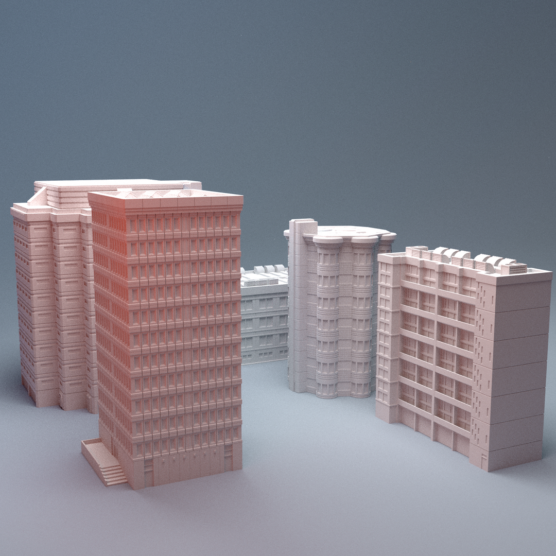Corvus Games Terrain 3D printable Mecha City One Downtown Building Bundle 2 for 6mm scifi tabletop wargaming