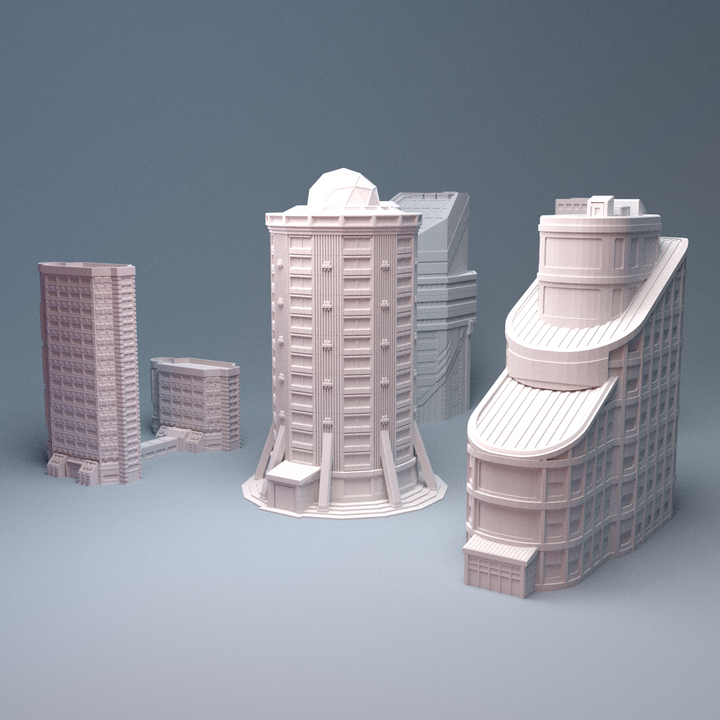 Corvus Games Terrain 3D printable Mecha City One Downtown Building Bundle for 6mm scifi tabletop wargaming