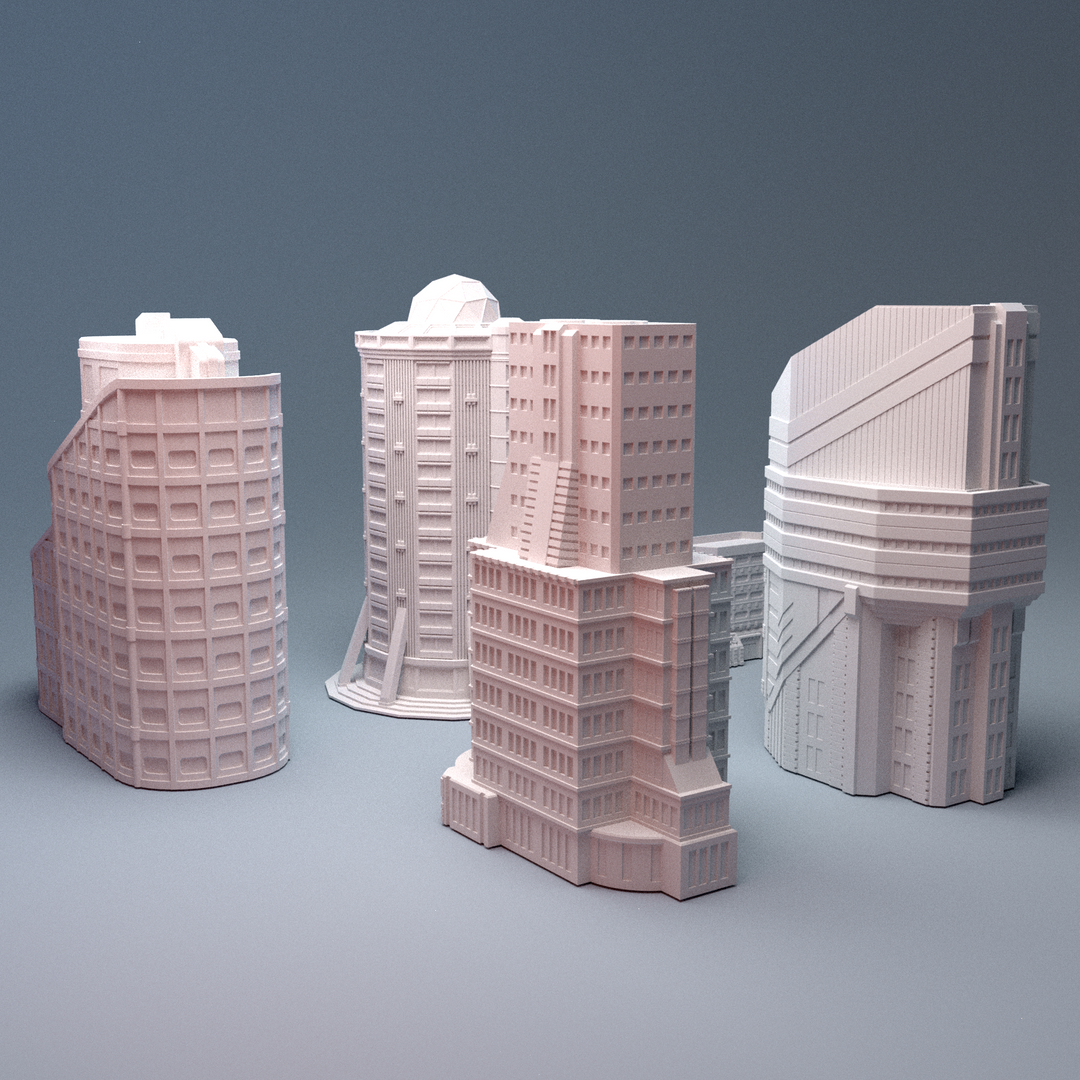 Corvus Games Terrain 3D printable Mecha City One Downtown Building Bundle for 6mm scifi tabletop wargaming