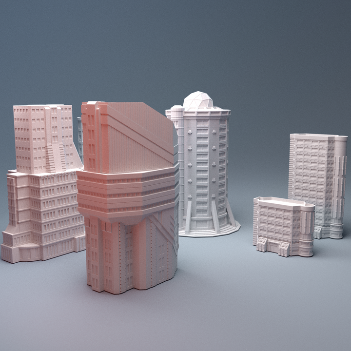 Corvus Games Terrain 3D printable Mecha City One Downtown Building Bundle for 6mm scifi tabletop wargaming