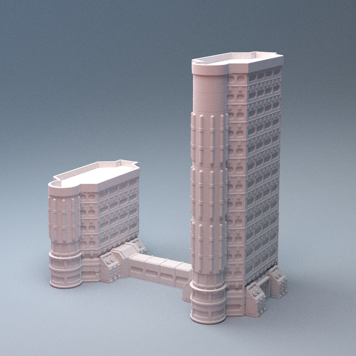 Corvus Games Terrain 3D printable Mecha City One Downtown Building Bundle for 6mm scifi tabletop wargaming