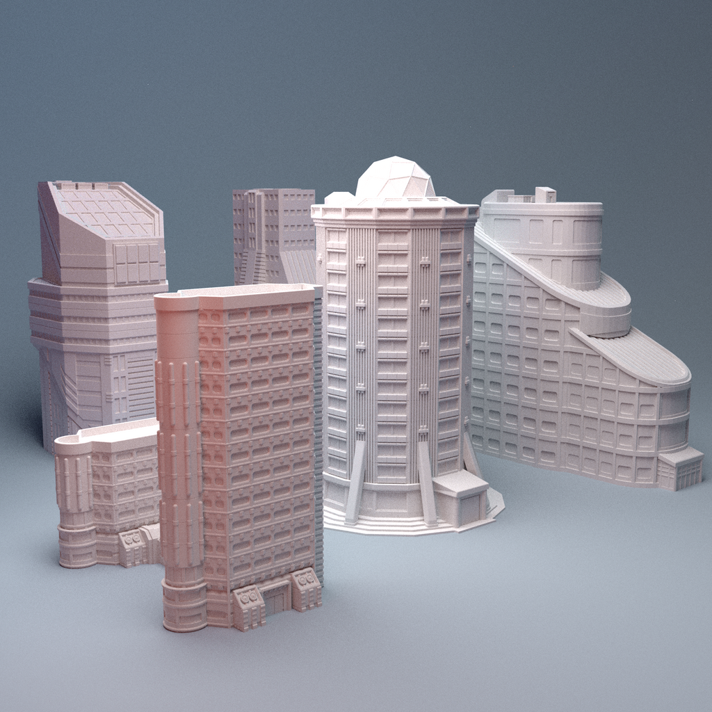 佐伯泰典作　「buildings」type.B midnight ver. Mecha City Downtown Buildings - Bundle 2 – Tabletop Terrain