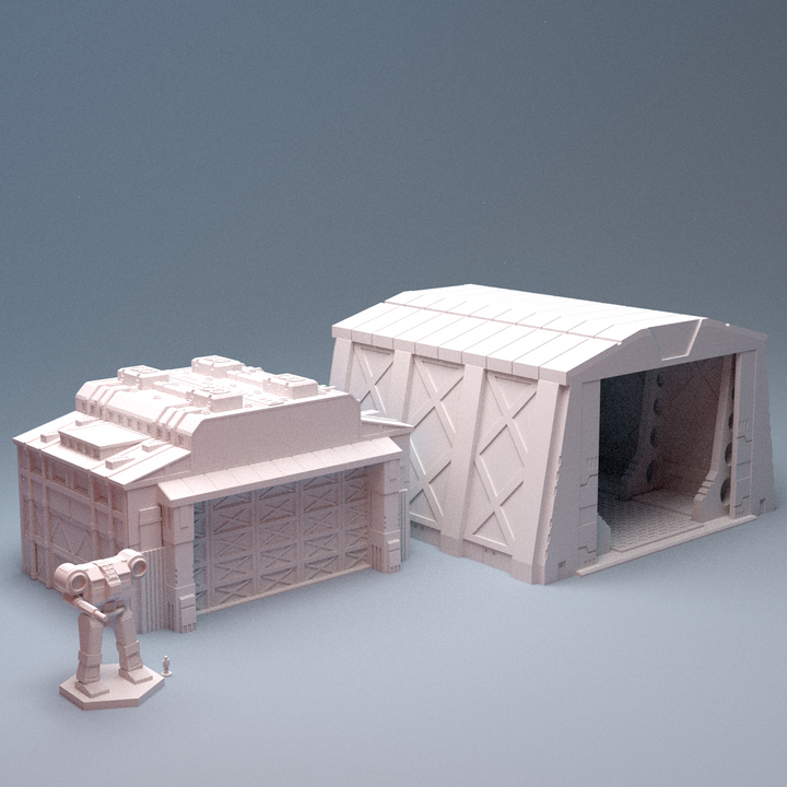 Corvus Games Terrain 3D printable Mecha City One Large Hangar Bays for 6mm scifi tabletop wargaming