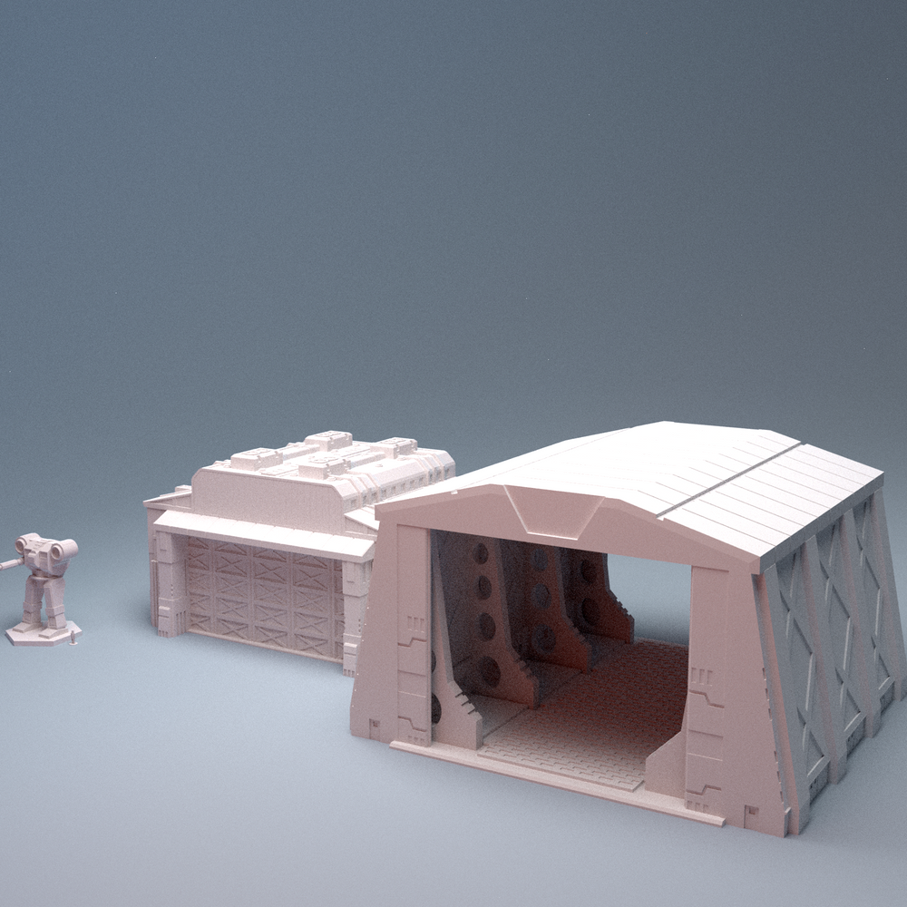 Corvus Games Terrain 3D printable Mecha City One Large Hangar Bays for 6mm scifi tabletop wargaming