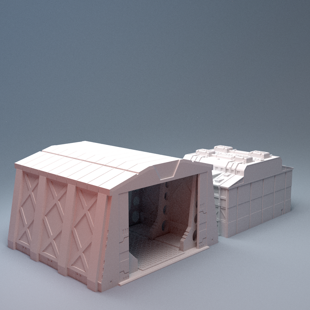 Corvus Games Terrain 3D printable Mecha City One Large Hangar Bays for 6mm scifi tabletop wargaming