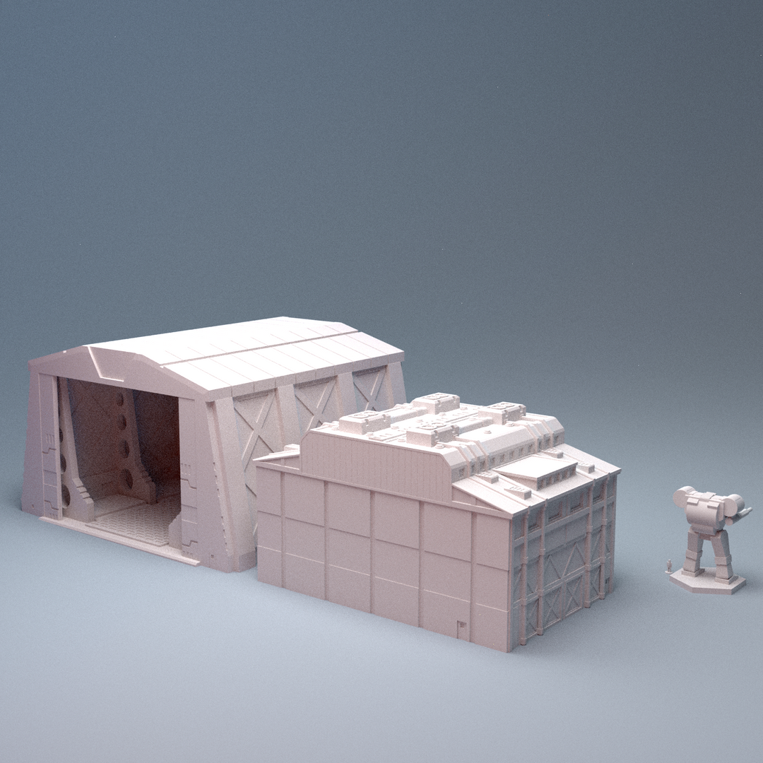 Corvus Games Terrain 3D printable Mecha City One Large Hangar Bays for 6mm scifi tabletop wargaming