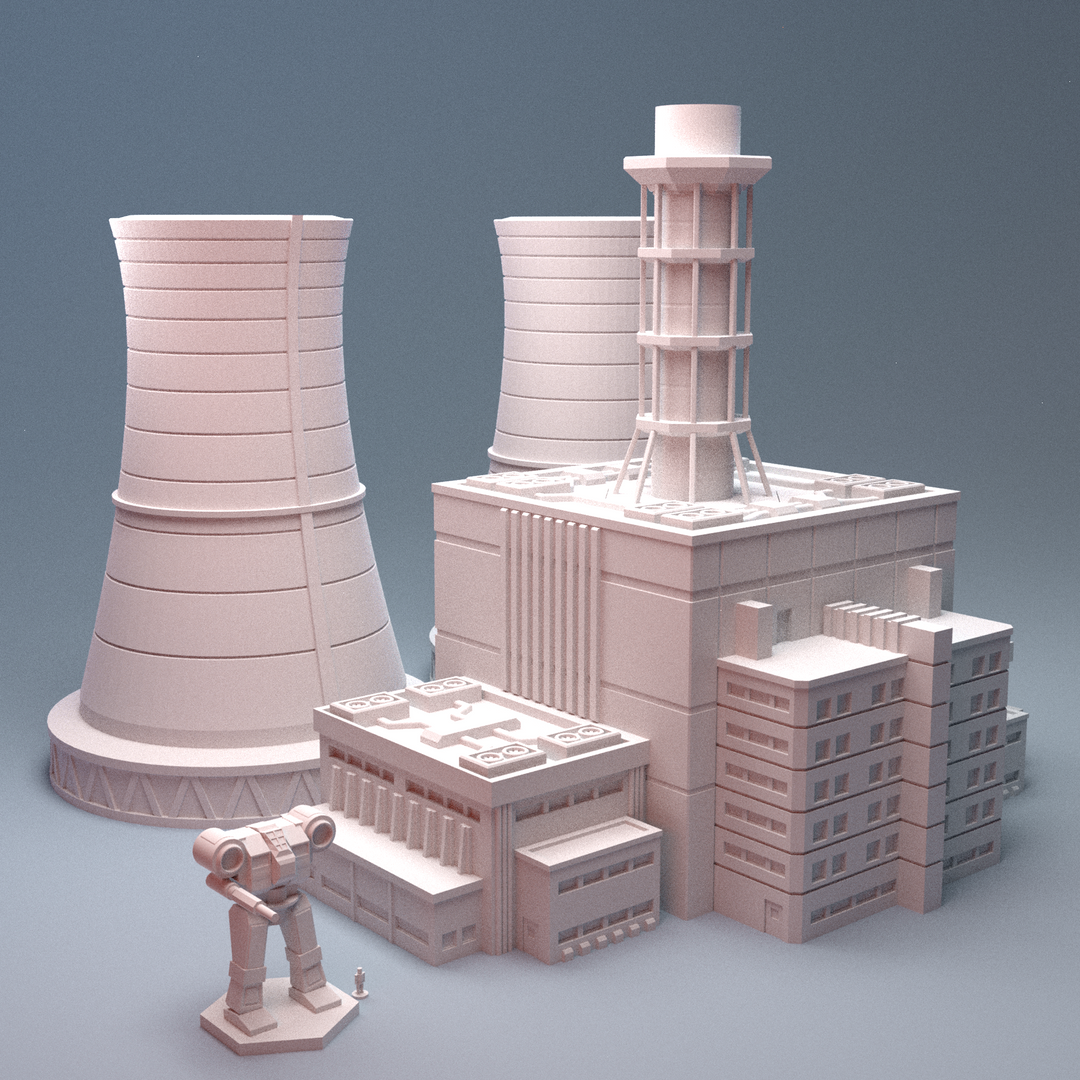 Corvus Games Terrain 3D printable Mecha City One Power Plant for 6mm scifi tabletop wargaming