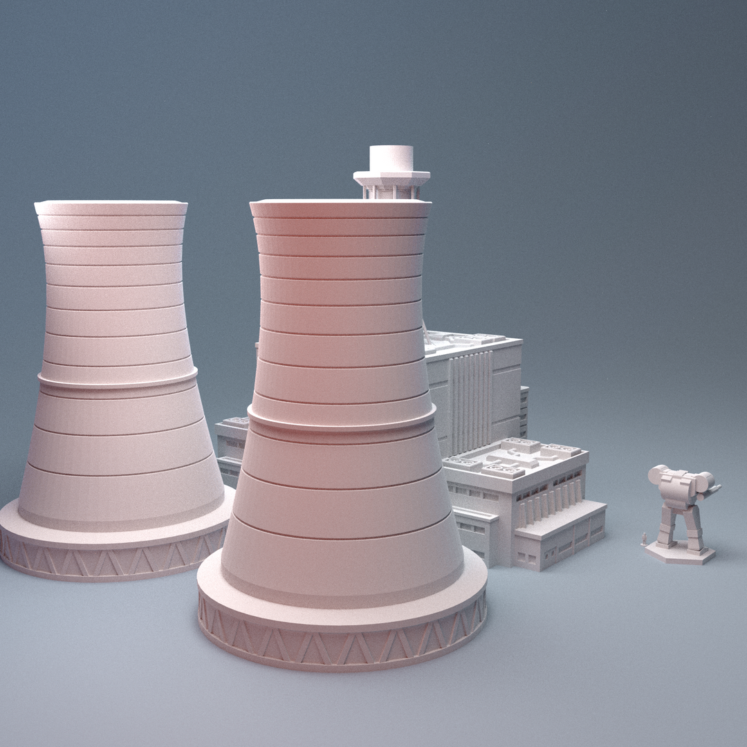 Corvus Games Terrain 3D printable Mecha City One Power Plant for 6mm scifi tabletop wargaming