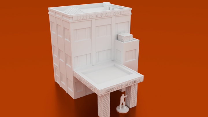 Corvus Games Terrain 3D printable Medical Center for 28mm urban wargaming