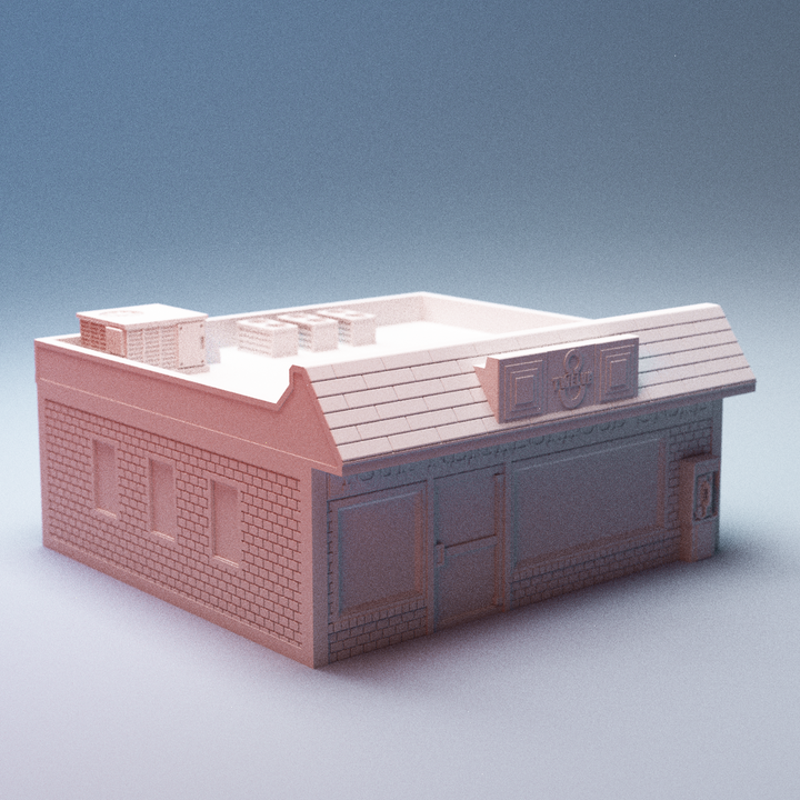 Corvus Games Terrain 3D printable Mini Mart Convenience Store building for 28mm - 40mm urban tabletop wargaming