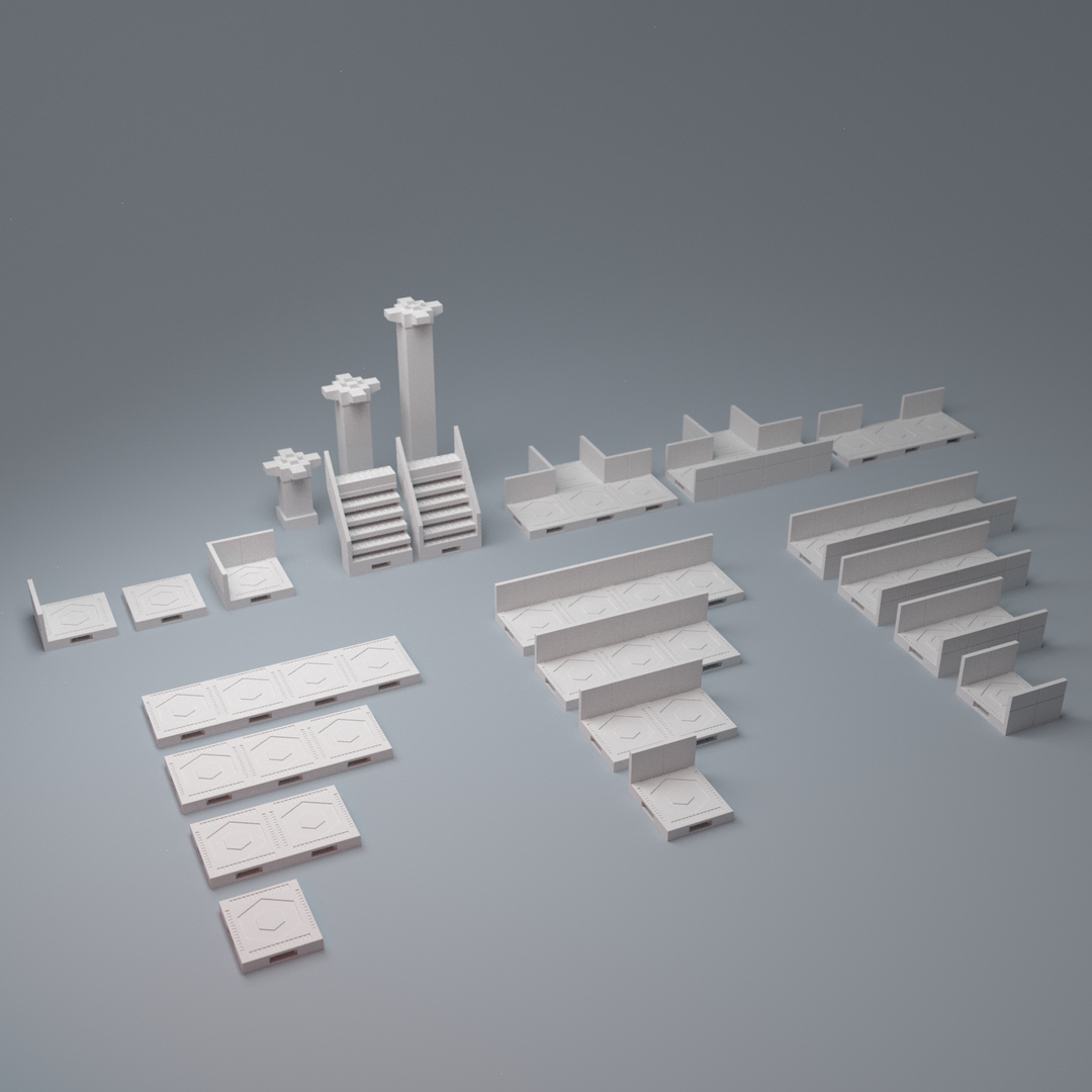 Corvus Games Terrain 3D printable Modular Stair and Walkway System digital STL pieces for cyberpunk, modern and scifi 28mm - 40mm tabletop miniatures wargames