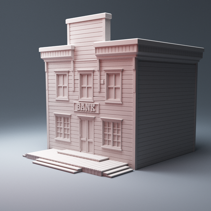 Corvus Games Terrain 3D printable Old West Bank building for Dead Mans Hand, Draculas America, Wild West Exodus 28mm tabletop wargaming