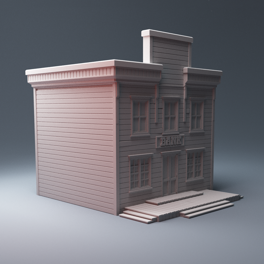 Corvus Games Terrain 3D printable Old West Bank building for Dead Mans Hand, Draculas America, Wild West Exodus 28mm tabletop wargaming