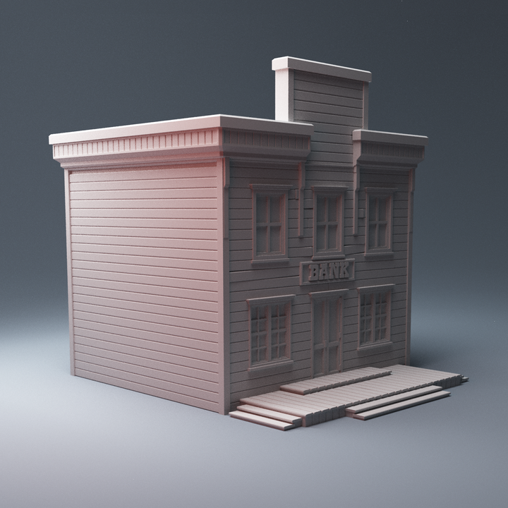 Corvus Games Terrain 3D printable Old West Bank building for Dead Mans Hand, Draculas America, Wild West Exodus 28mm tabletop wargaming