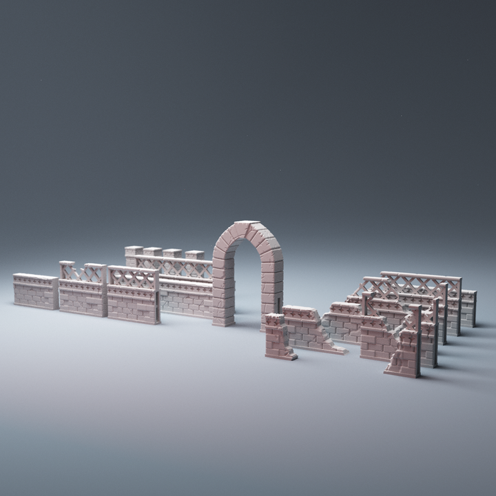 Corvus Games Terrain 3D printable Pilgrim City Small Walls 34mm compatible with Star Wars Legion, Infinity, Bolt Action, Frostgrave, Warcry tabletop wargaming terrain
