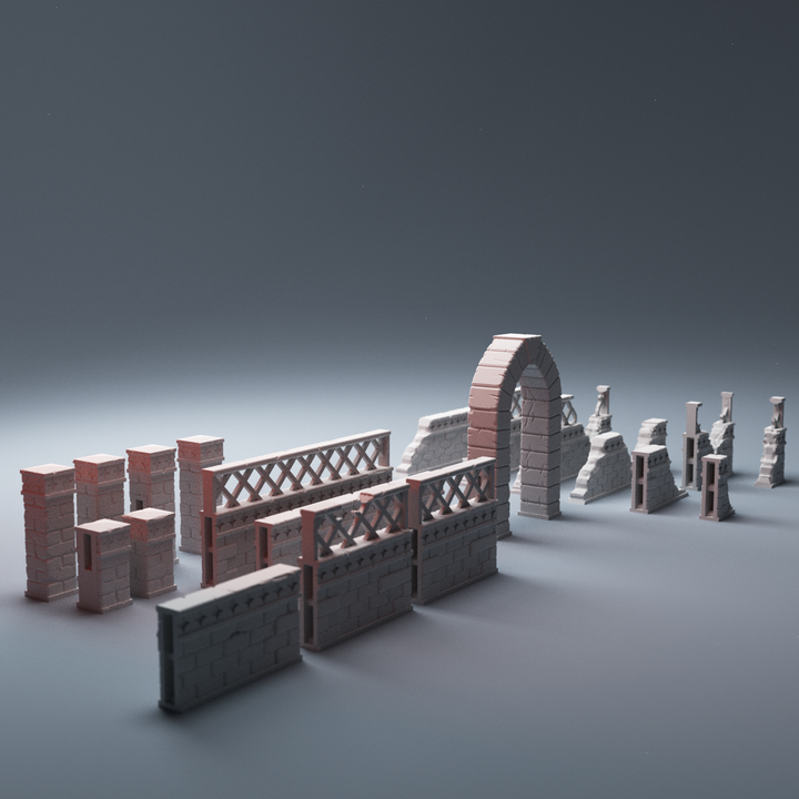 Corvus Games Terrain 3D printable Pilgrim City Small Walls 34mm compatible with Star Wars Legion, Infinity, Bolt Action, Frostgrave, Warcry tabletop wargaming terrain