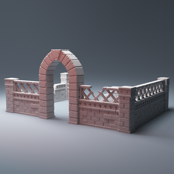 Corvus Games Terrain 3D printable Pilgrim City Small Walls 34mm compatible with Star Wars Legion, Infinity, Bolt Action, Frostgrave, Warcry tabletop wargaming