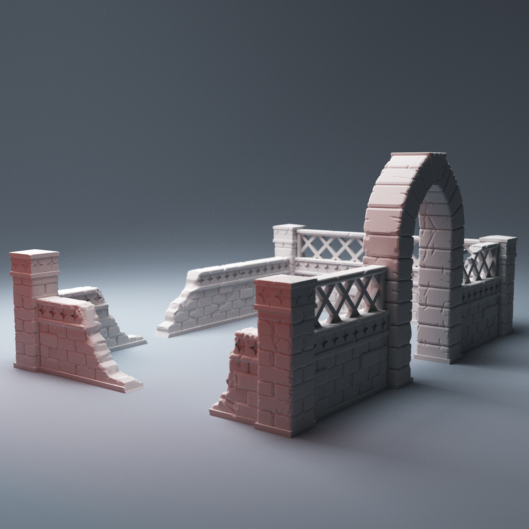 Corvus Games Terrain 3D printable Pilgrim City Small Walls 34mm compatible with Star Wars Legion, Infinity, Bolt Action, Frostgrave, Warcry tabletop wargaming terrain