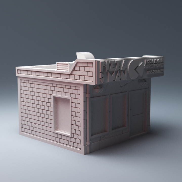 Corvus Games Terrain 3D printable Pizza Shop Restaurant for Marvel Crisis Protocol tabletop wargaming